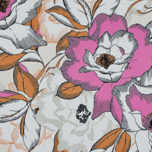 Orange and Pink Floral Stretch Cotton Sateen