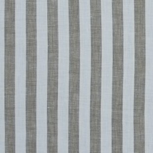 Vintage Khaki and White Awning Striped Linen Woven