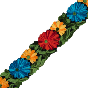 3 Multi-color Embroidered Floral Trim