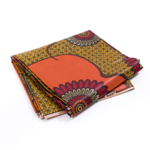 Orange and Mustard Geometric Waxed Cotton African Print with additional Inlaid Print