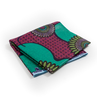 Green and Pink Geometric Waxed Cotton African Print with additional Inlaid Print