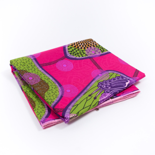 Fuchsia Waxed Cotton African Print with Inlaid Print and Metallic Purple Foil