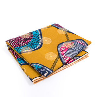 Golden Yellow Waxed Cotton African Print with Inlaid Print and Metallic Gold Foil