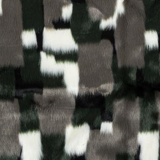 Green and Gray Color-Blocked Faux Fur