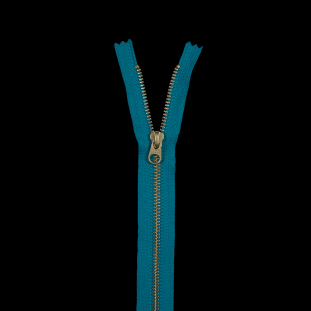 Turquoise Metal Closed Bottom Zipper with Gold Teeth - 9