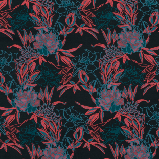 Neon Pink, Teal and Sky Blue Floral Jacquard