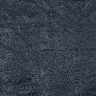 Navy Paisley Laser-Cut Faux Leather Top Stitched to a Mesh Backing