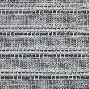 Ivory, Black and Silver Striped Cotton Tweed