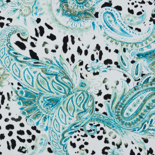 Green and Blue Paisley Stretch Cotton Sateen