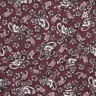 Famous NYC Designer Wine Paisley Silk and Cotton Voile