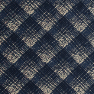 Famous NYC Designer Blue Abstract Plaid Silk Twill