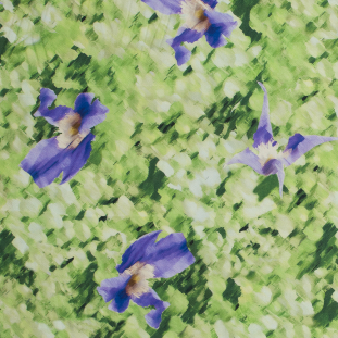 Oscar de la Renta Green and Purple Abstract Floral Printed Silk Mikado