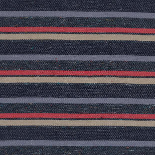 Blue, Beige and Red Barcode Striped Japanese Cotton Woven with Herringbone Backside