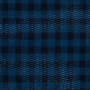 Blue Plaid Cotton Woven with White Woven Dots