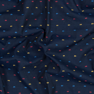 Navy Japanese Cotton with Multicolor Swiss Dots
