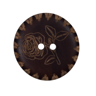 Natural Floral Etched Wood Button - 44L/28mm