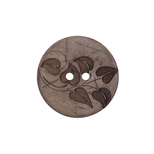 Italian Brown Leafy Etched Coconut Button - 36L/23mm