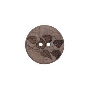 Italian Brown Leafy Etched Coconut Button - 28L/18mm