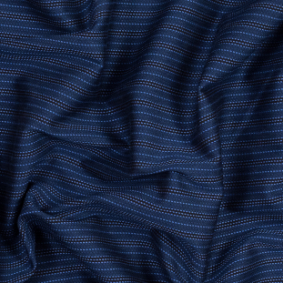 Blue and Black Textural Striped Silk Woven