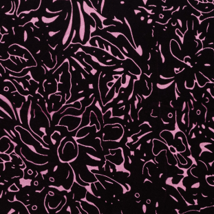 Black and Magenta Abstract Floral Silk and Rayon Burnout Velvet