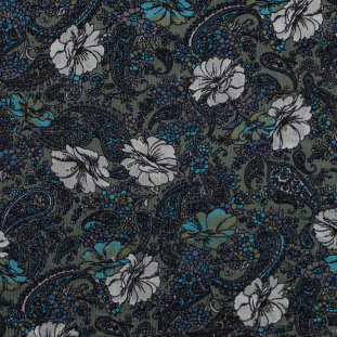 Blue and Green Paisley Stretch Cotton Corduroy