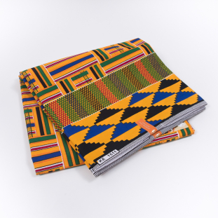 Tangerine, Green and Blue Geometric Waxed Cotton African Print