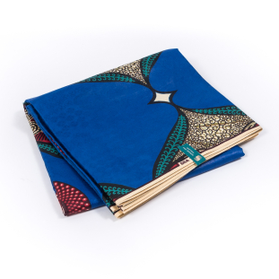 Blue, Red and Green Waxed Cotton African Print with additional Inlaid Pattern