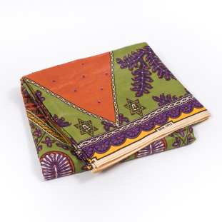 Orange, Purple and Green Waxed Cotton African Print with additional Inlaid Pattern and Gems
