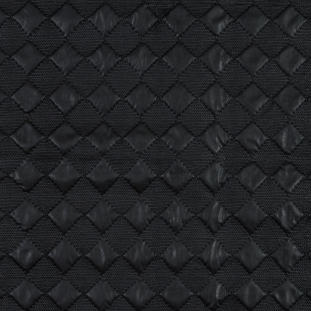 Black Faux Leather Quilted Coating with Large Squares