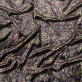 Green, Purple and Gray Paisley Printed Silk and Rayon Velvet