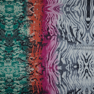 Green, Pink and White Python and Zebra Printed Silk Chiffon