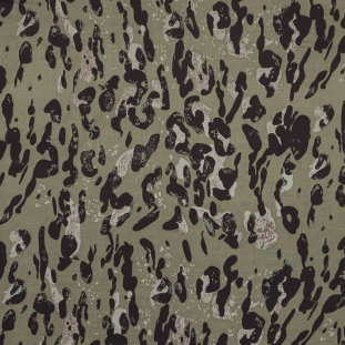 Olive Abstract Camouflage Silk Chiffon