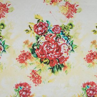 Yellow and Red Floral Printed Stretch Silk Charmeuse