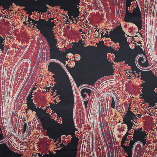 Red, Purple and Black Large-Scale Paisley Silk Charmeuse