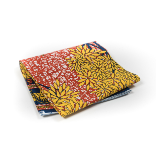 Saffron, Blue and Red Forest with Borders Waxed Cotton African Print
