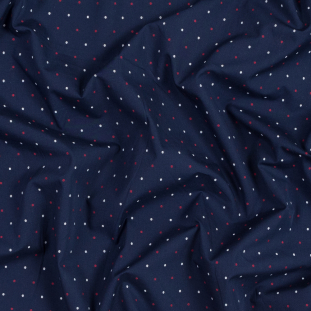 Navy, Red and White Polka Dot Embroidered Cotton Shirting