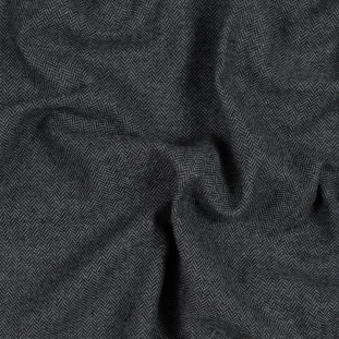 Italian Black and Gray Herringbone Wool Tweed
