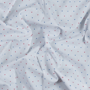 Red, White and Blue Polka Dot Embroidered Cotton Shirting