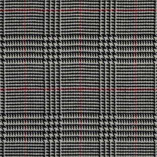 Black, White and Red Houndstooth Plaid Wool Coating