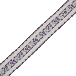 Purple and White Floral Woven Jacquard Ribbon - 1.5"