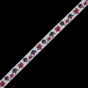 Red, White and Blue Flowers and Kids Jacquard Ribbon - 0.625"