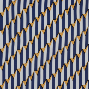 Blue, White and Yellow Striped Geometric Rayon Lining