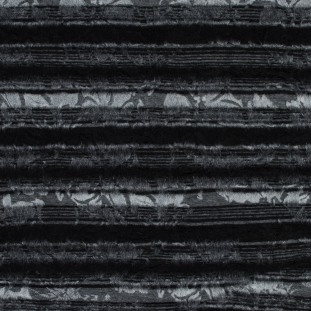 Black Striped Wool Knit and Black Solid Organza Bonded with Floral Design