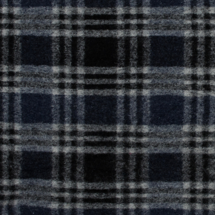 Navy and White Plaid Wool Knit