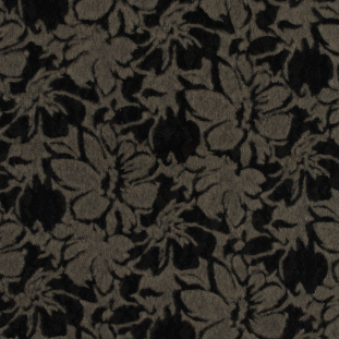Bonded Beige Wool Woven and Black Lace with Flocked Floral Design