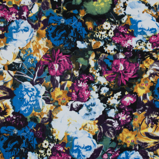 Blue and Purple Stretch Floral Cotton Sateen