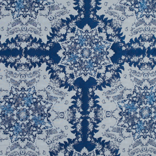 Blue and White Abstract Medallion Brocade
