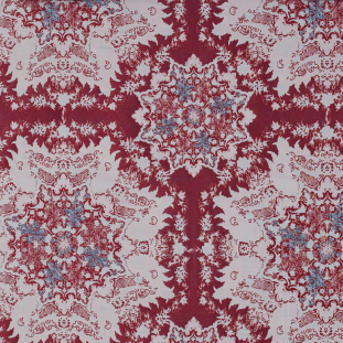 Red, Blue and White Abstract Medallion Brocade