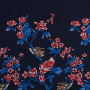 Evening Blue Paneled Jacquard with Birds and Flowers