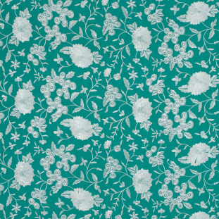 Teal and White Floral Embroidered Voile